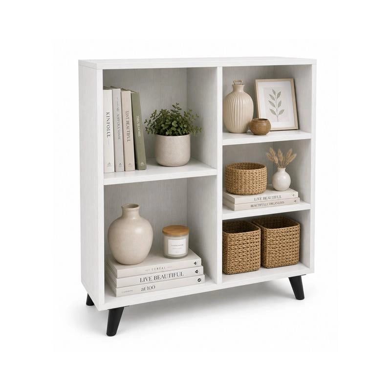 LIBRERIA IN LEGNO BIANCO MODERNA CON 5 RIPIANI SFALSATI DIMENSIONI 80X30X90 CM