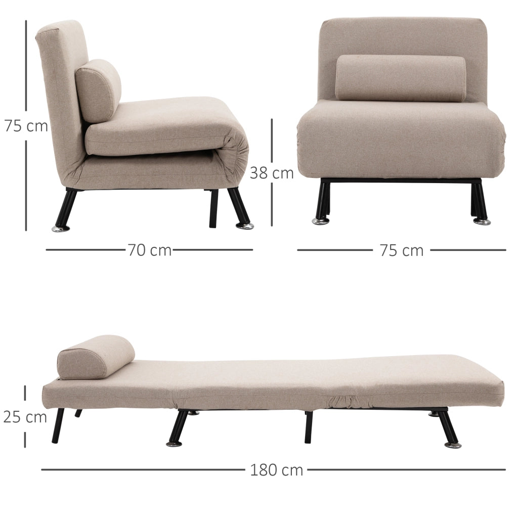 Poltrona letto pieghevole con schienale reclinabile, design moderno, color beige, 75x70x75 cm