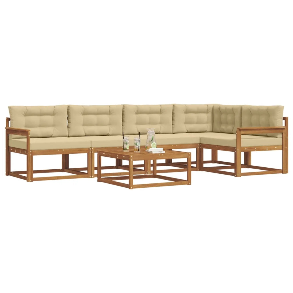 Set di divani da esterno con cuscino 6 pcs Naturale e Beige 3367606