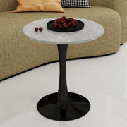 Tavolino rotondo con design moderno; in marmo artificiale nero e grigio