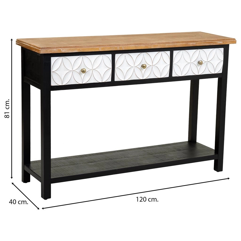 Mobile da ingresso in legno con 3 cassetti 120x40x81