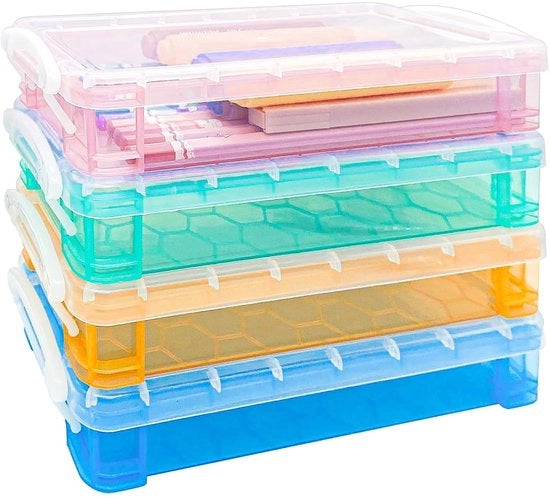 Penne 4 in 1 in plastica, contenitore trasparente con coperchio, penne per dipingere con chiusura per matite, pennarelli, matite colorate e piccoli accessori