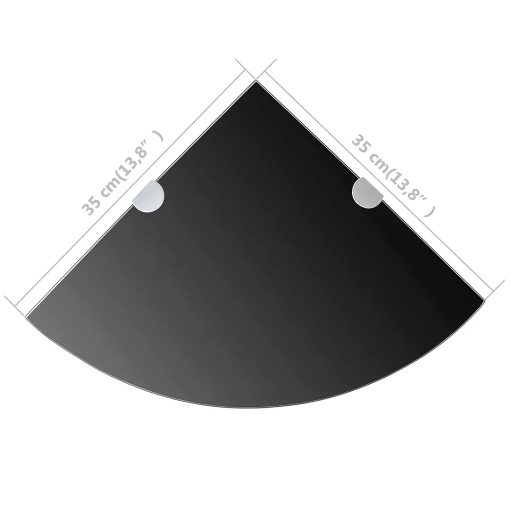 Mensola | Ripiano | Scaffale Angolare con Supporti Cromati in Vetro Nero 35x35 cm