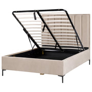 Letto in velluto grigio tortora matrimoniale 140 x 200 cm con poggiatesta imbottita contenitore ottomana gambe in metallo Nero