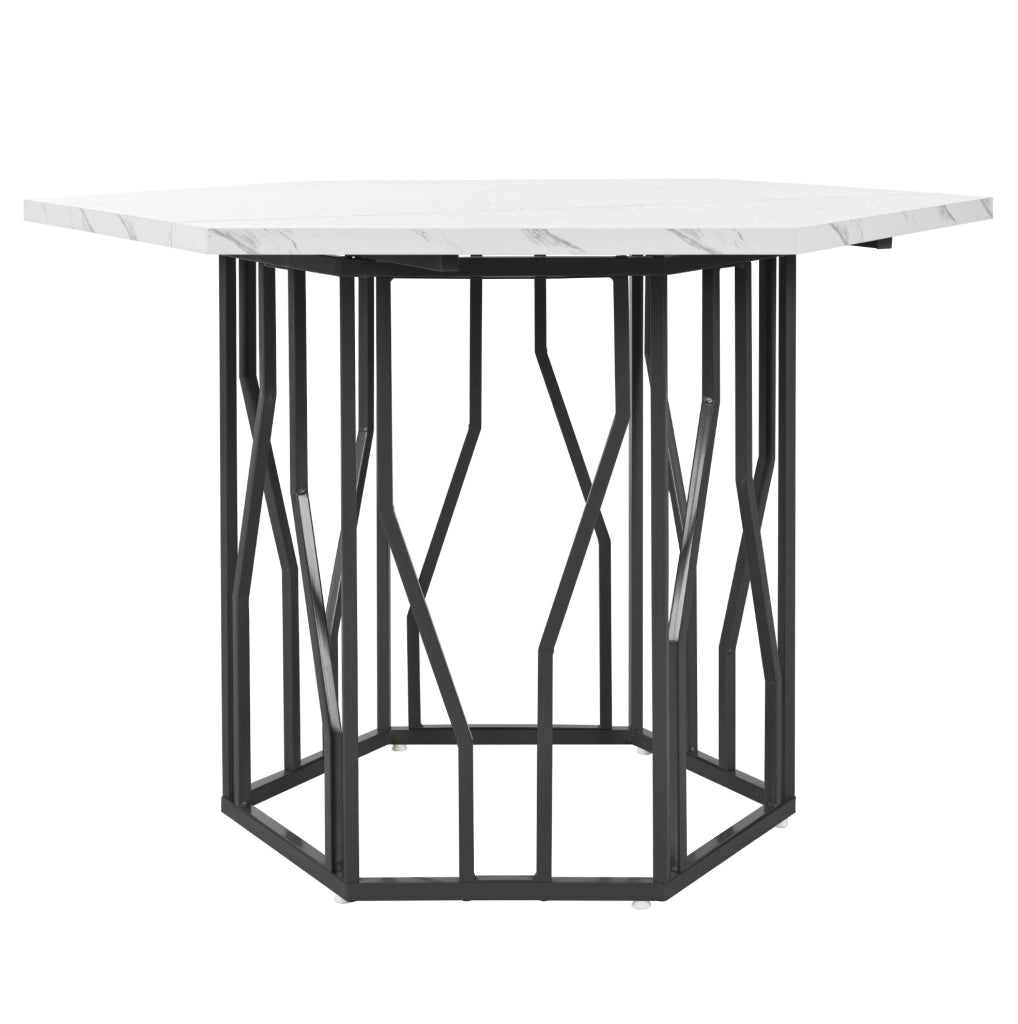 Tavolo da pranzo 115.5x100 cm; design esagonale; MDF e acciaio; nero e grigio