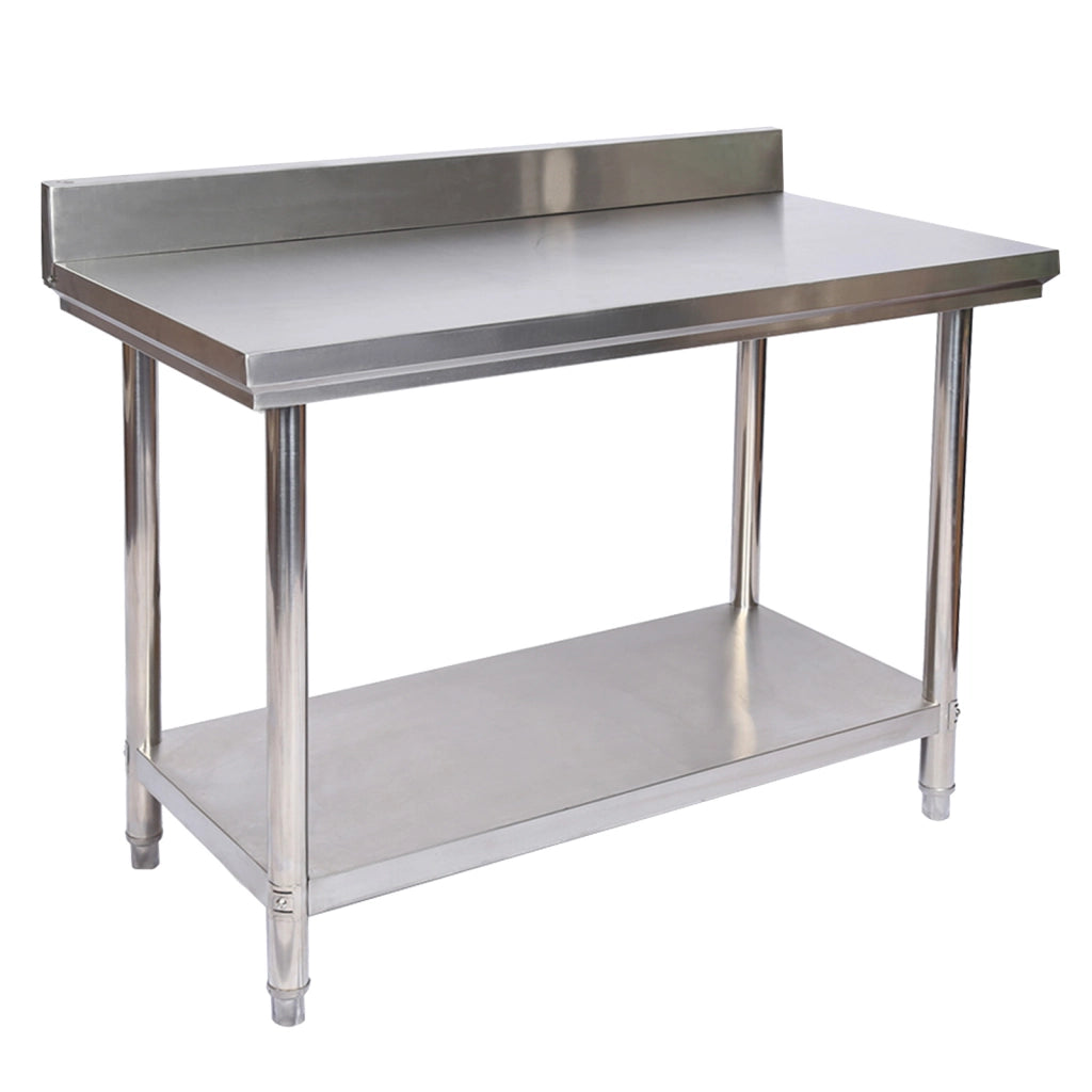 Tavolo da lavoro in acciaio inox 120 x 60 x 85 cm con alzatina e ripiano inferiore