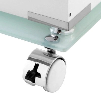 Carrello bagno trasportabile con 5 cassetti girevoli in acciaio e vetro