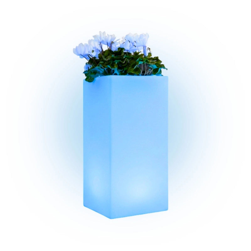 Vaso luminoso alto moderno di design 40x40 H80 in polimero resistente con LED multicolor con bateria e solare per interno ed esterno - Made in Italy