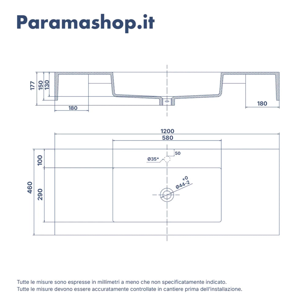 Lavabo sospeso in marmoresina 120cm bianco opaco | Koro