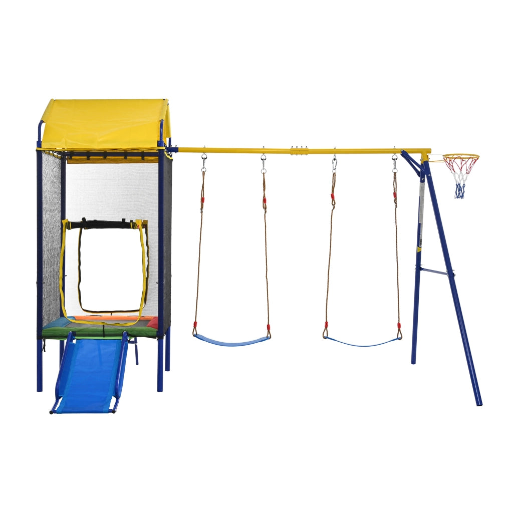 Parco Giochi da Esterno 4 in 1 336x217x238 cm con Trampolino; Altalene; Scivolo e Canestro