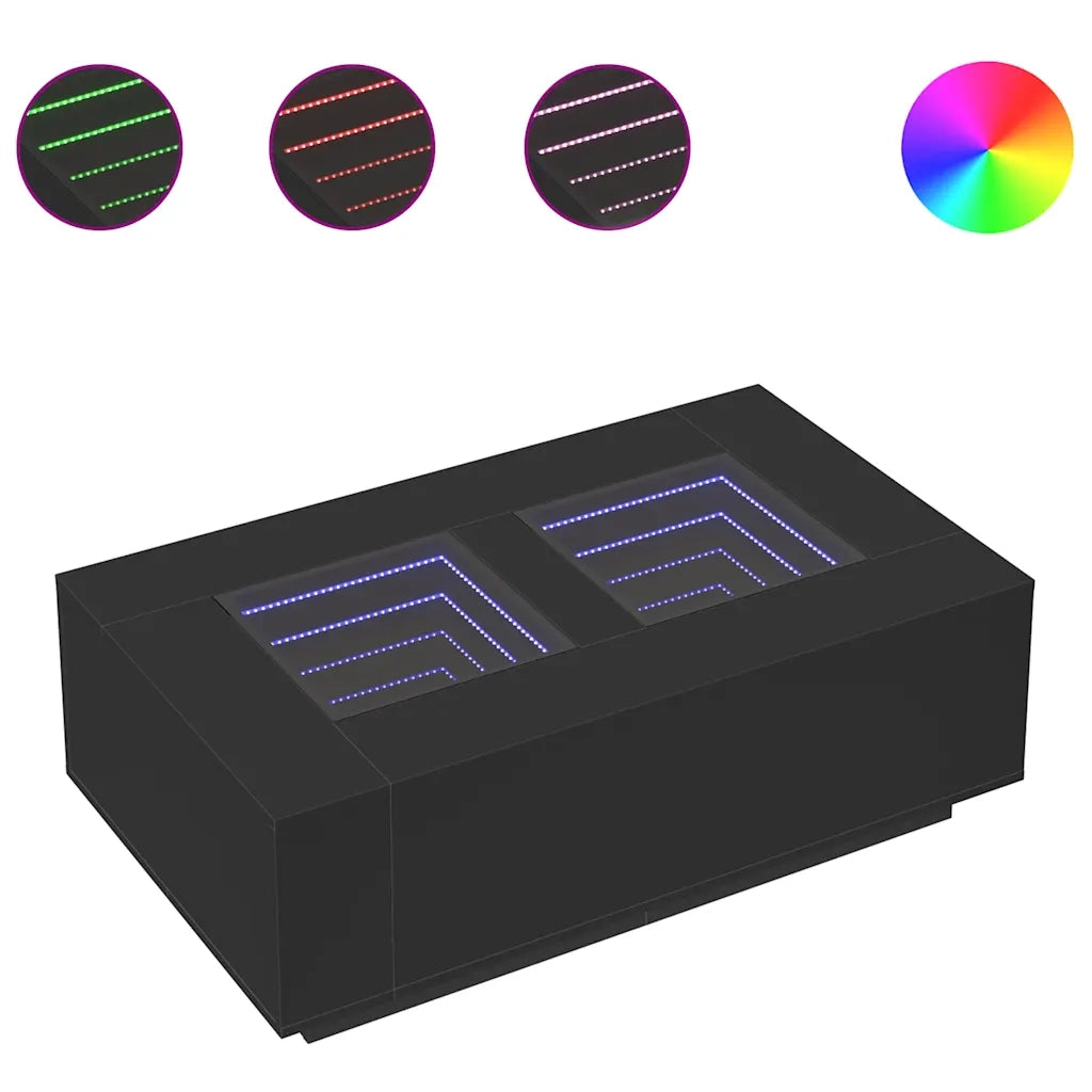 vidaXL Tavolino da Salotto con LED Infinity Nero 116x69x40 cm