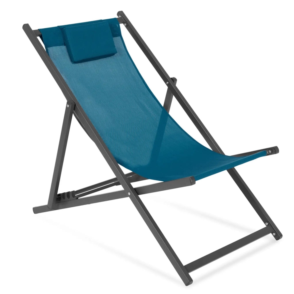 IDMarket - Set di 2 chiliennes LOTA in acciaio e tessuto textilene blu antracite
