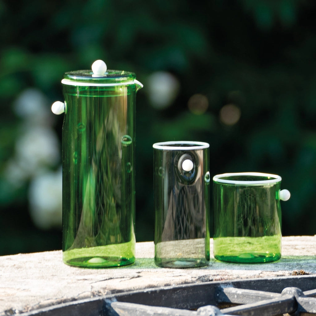 Zafferano Set 4 Bicchieri Highball Collezione Oyster Verde in Vetro Borosilicato Soffiato a Mano con Dettaglio Perla Opaca Bianco, Stile Raffinato