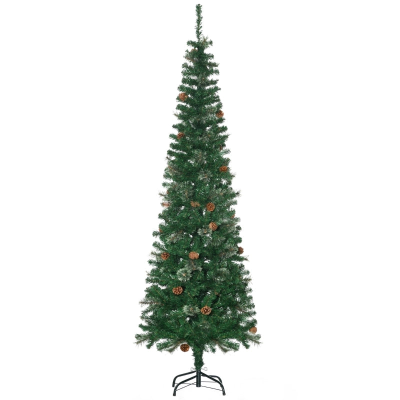 Albero di Natale artificiale, sottile, a forma di pigna, ignifugo, 54 x 195 cm, verde.