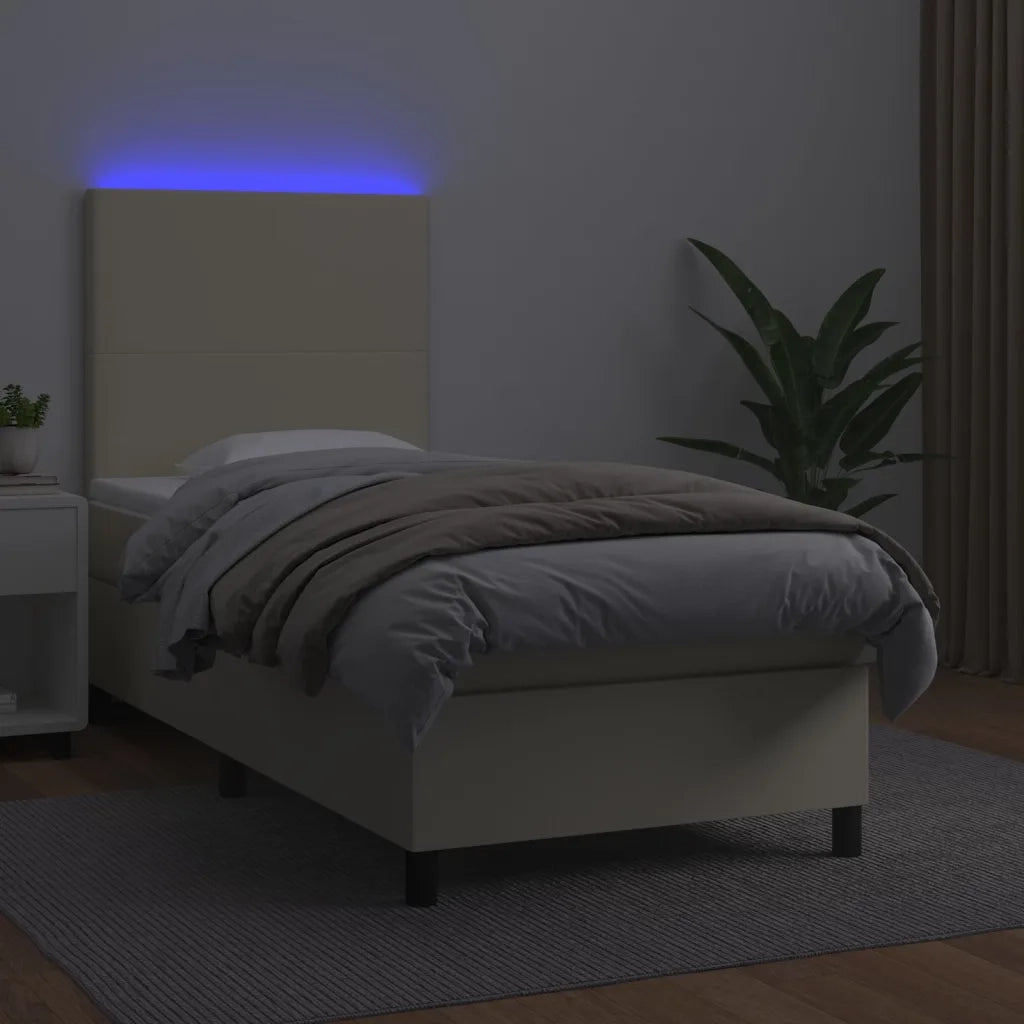 Giroletto a Molle con Materasso e LED Crema 90x200cm Similpelle cod mxl 58887