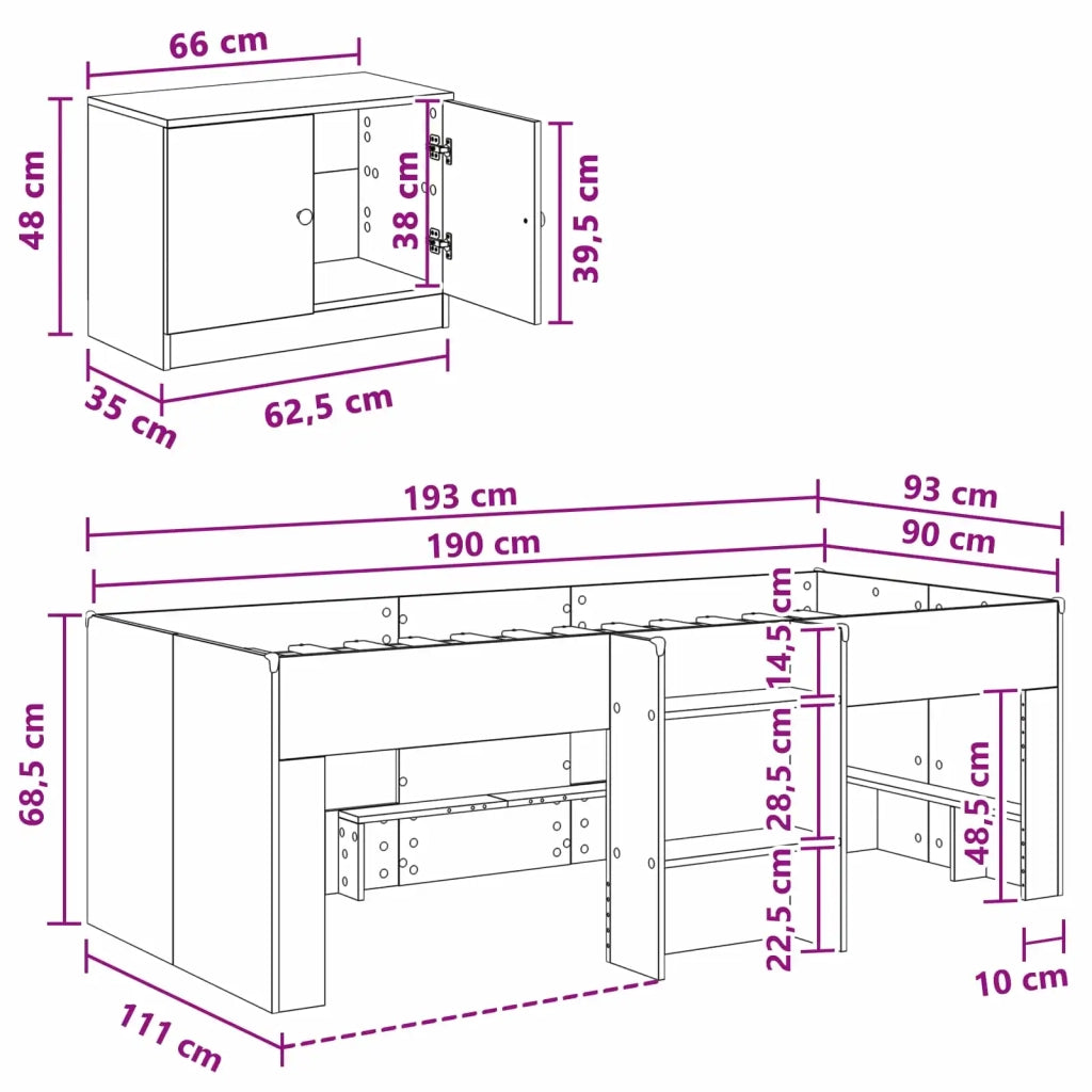 Struttura Letto Loft con Mobile con porta 3 pz Sonoma grigio 3423387