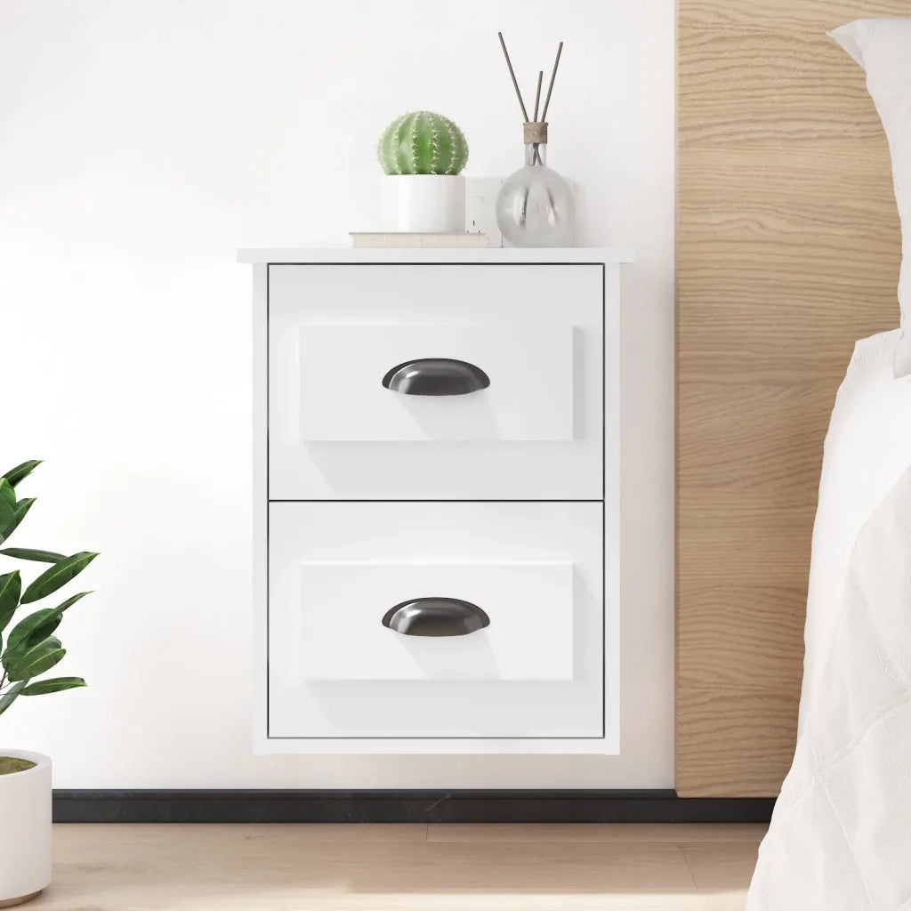 Set di 2 Comodini | Armadio da Notte | Mobiletto da notte a Parete Bianco Lucido 41,5x36x53 cm