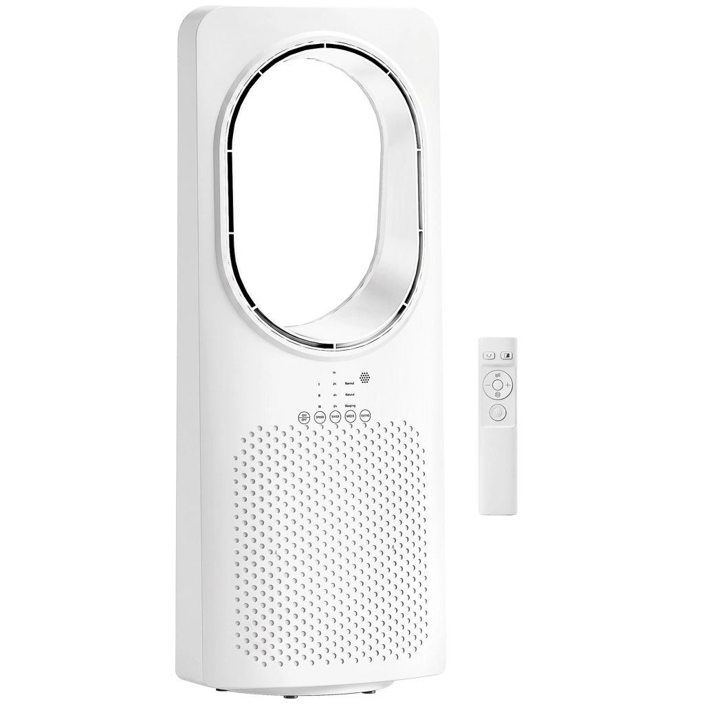 Ventilatore a Torre Senza Pale, Silenzioso 36dB, con Oscillazione a 45¡ã, Luci LED, Telecomando, Bianco