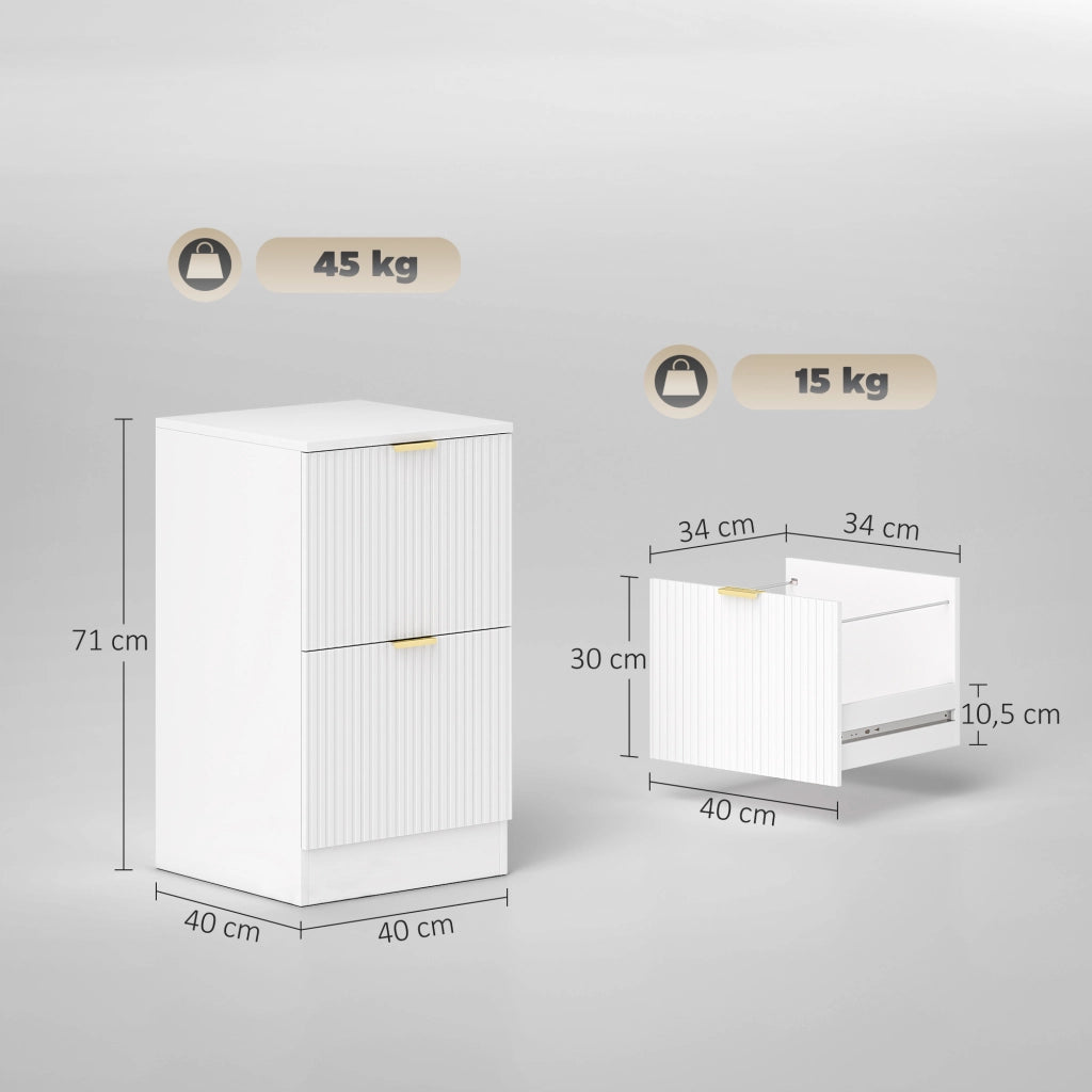 Cassettiera Ufficio 2 Cassetti Scanalati ¨C Xylo ¨C Bianco 40x40x71 cm