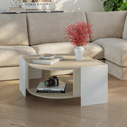 Tavolino Centrale da Salotto Klipsari con Piano Curvo 75 x 75 x 40 cm - Bianco / Color Avorio Travertino [en.casa]