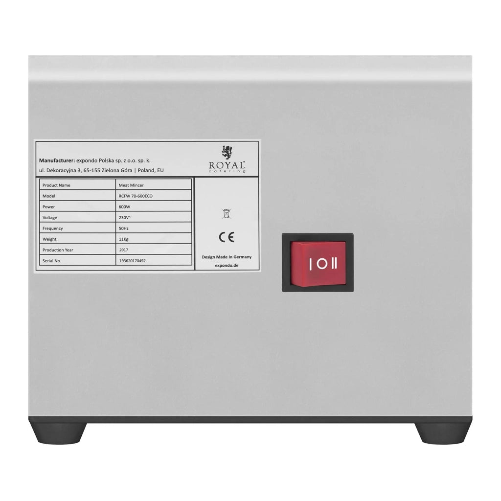 Tritacarne in acciaio inox con funzione reverse capacità 70 kg/h potenza 600 watt 14_0001956