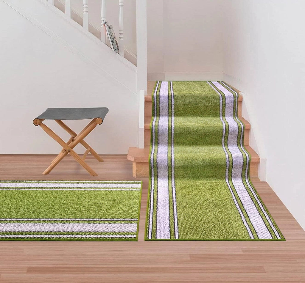 Tappeto Scala Passatoia Ingresso Corsia Scale Antiscivolo Stile Classico Verde 67x350 cm