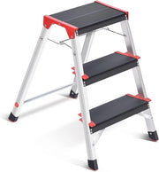 Ladder a doppia faccia, con piedi antiscivolo, ripiegabile, con 3 gradini, peso massimo 150 kg