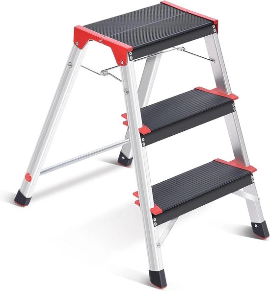 Ladder a doppia faccia, con piedi antiscivolo, ripiegabile, con 3 gradini, peso massimo 150 kg