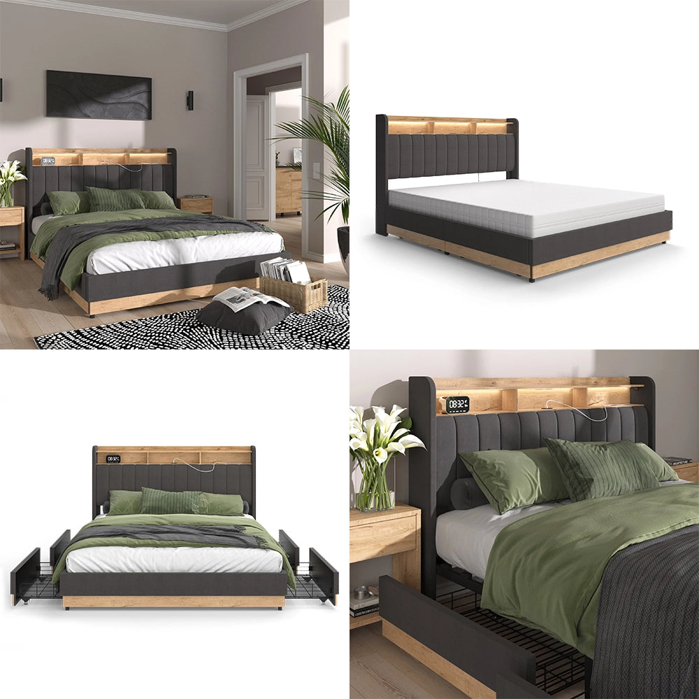 Vitalispa Letto imbottito Antracite 160x200 cm con materasso