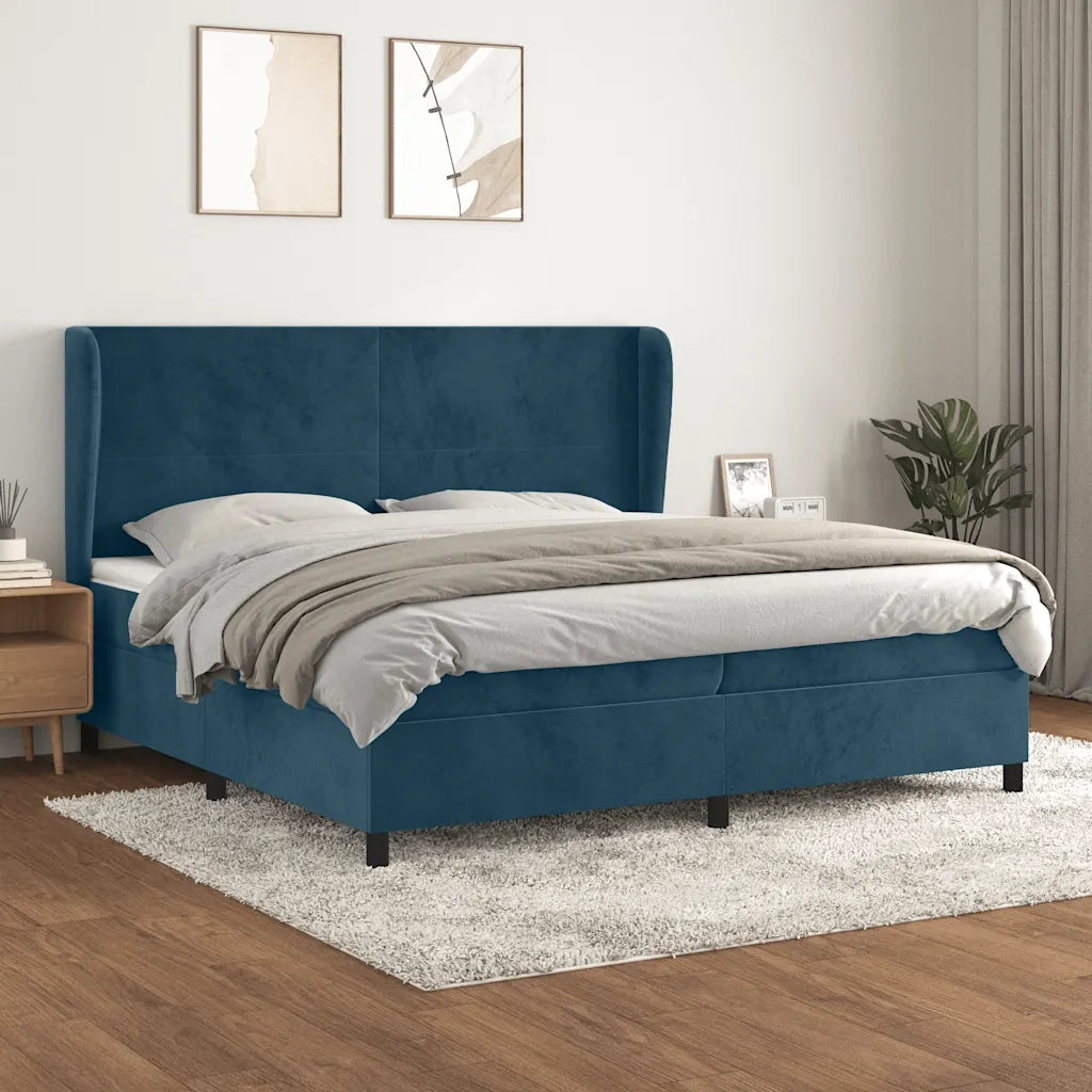Giroletto a Molle con Materasso Blu Scuro 200x200 cm in Velluto