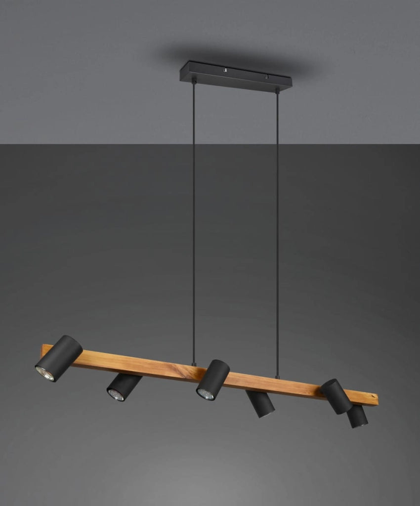 Lampadario Trio MARLEY nero/legno 6xGU10 Ø115 h150