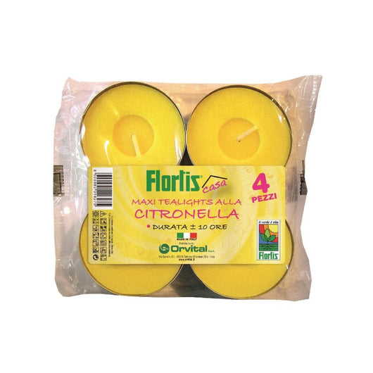 CANDELLE CITRONELLA PER ZANZARE 4 PEZZI MAXI TEALIGHTS FLORTIS
