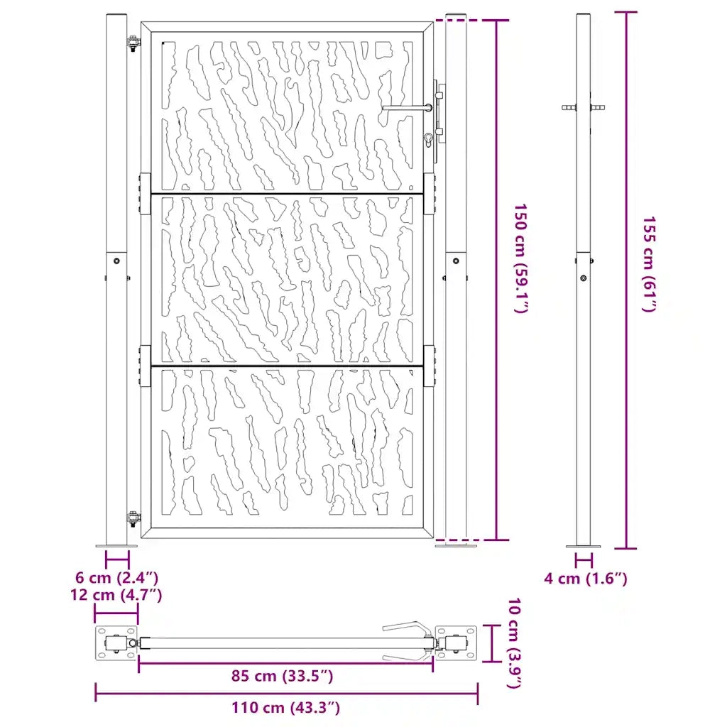 Cancello Giardino Nero 105x155 cm in Acciaio Design a Traccia