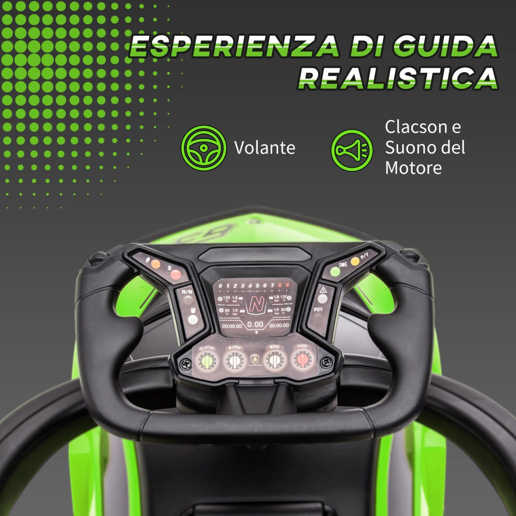 Lamborghini Macchinina per Bambini 2 in 1 con Maniglione e Barriera di Sicurezza, Volante e Clacson, Auto per Bambini in PP e Metallo, 86.5x40x89.5 cm, Verde e Nero