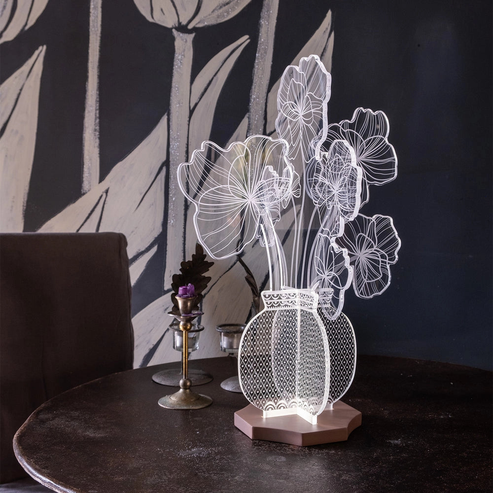 LAMPADA DA TAVOLO MARGOT ROSA IN CRISTALLO ACRILICO DECORATO LED 4200°K / 24 Volt - 12 W/Mt