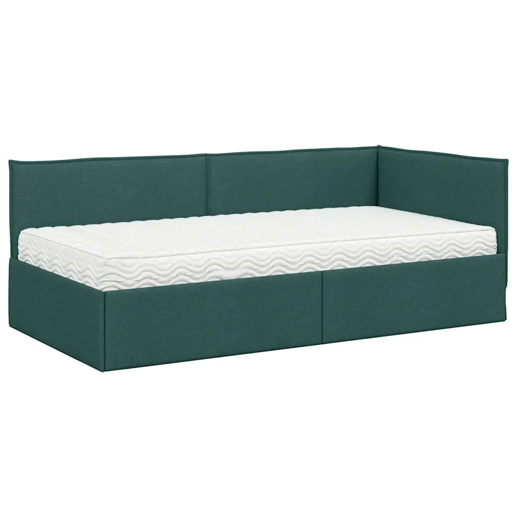 Letto singolo | Letto per adulti | Struttura Letto Angolare con Materasso 2 pcs Verde Velluto