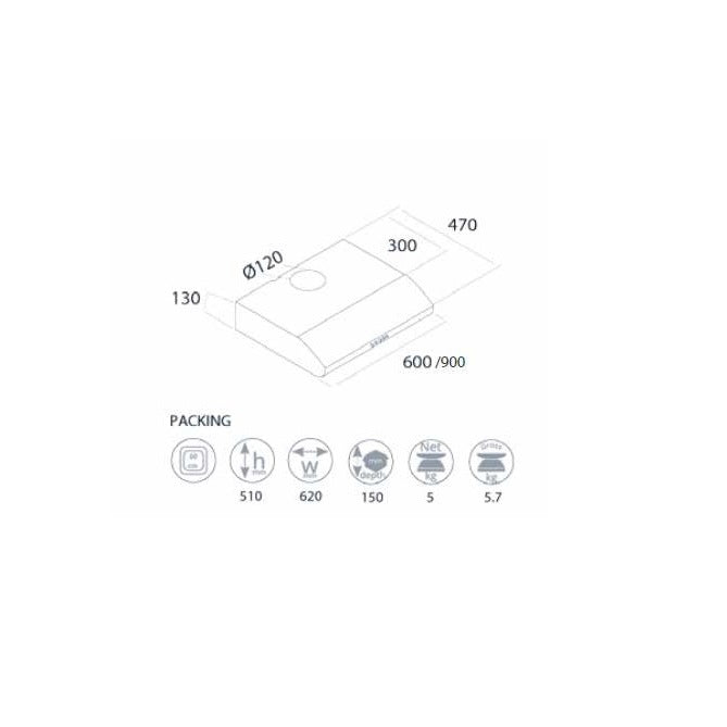 CAPPA TORNADO SOTTO-PENSILE 60CM IN ACCIAIO INOX