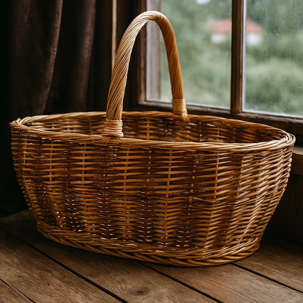 Cesto grande Agata in vimini con manico intrecciato bicolore 65 x 34 x h 52 cm