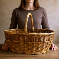 Cesto grande Agata in vimini con manico intrecciato bicolore 65 x 34 x h 52 cm