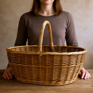 Cesto grande Agata in vimini con manico intrecciato bicolore 65 x 34 x h 52 cm