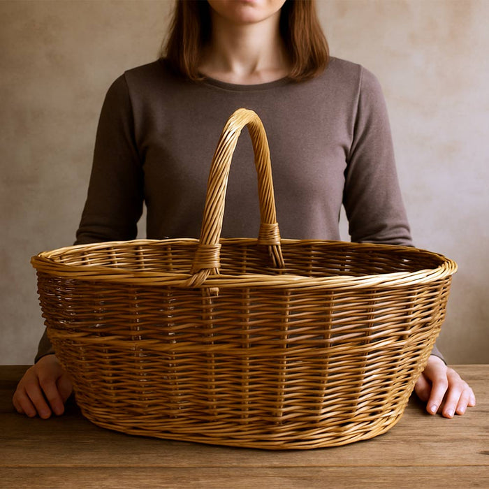 Cesto grande Agata in vimini con manico intrecciato bicolore 65 x 34 x h 52 cm