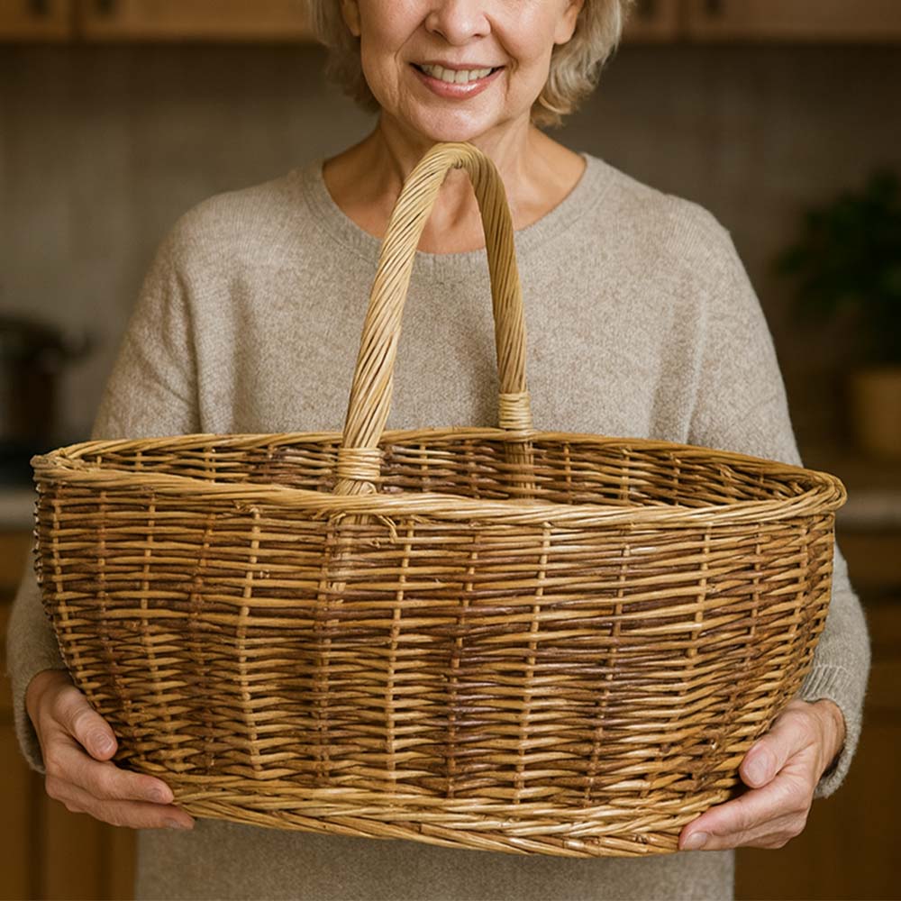 Cesto Ambra vimini naturale con manico intrecciato bicolore 59 x 29,5 x h 42 cm