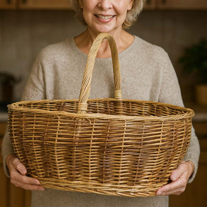 Cesto Ambra vimini naturale con manico intrecciato bicolore 59 x 29,5 x h 42 cm