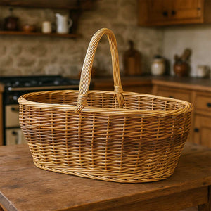 Cesto Ambra vimini naturale con manico intrecciato bicolore 59 x 29,5 x h 42 cm