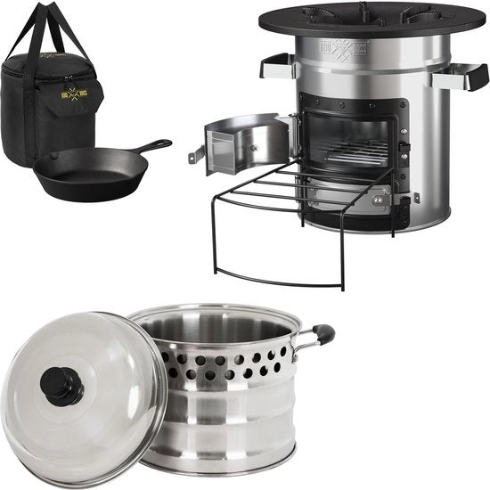 Oven a razzo con piastra griglia in acciaio inox argento inclusa borsa da trasporto BBQ