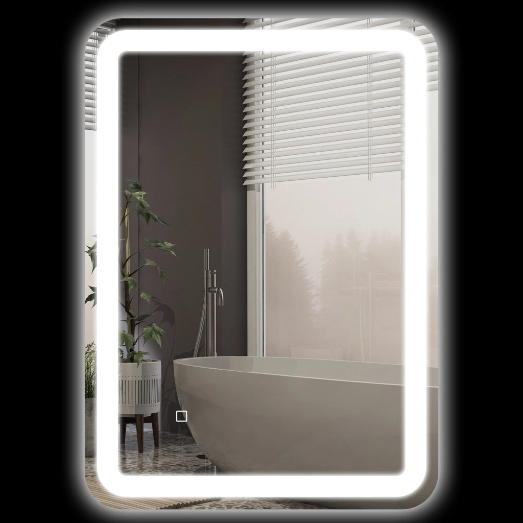 Specchio da bagno LED 50 x 70 cm, 3 tonalità di luce, touch, anti-appannamento, vetro temperato argento