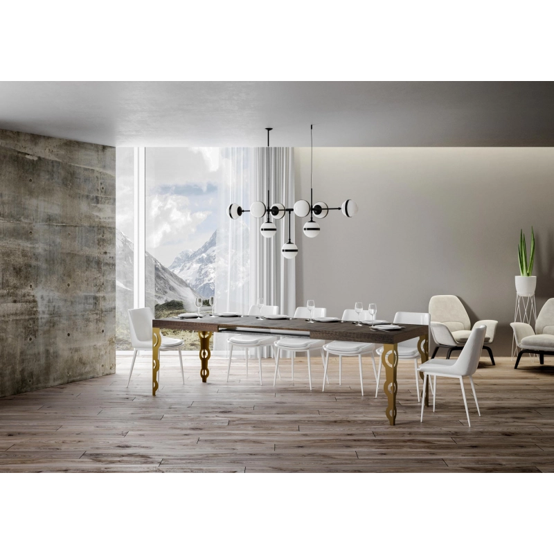 Tavolo allungabile 90x130/390 cm Karamay telaio Oro - Noce