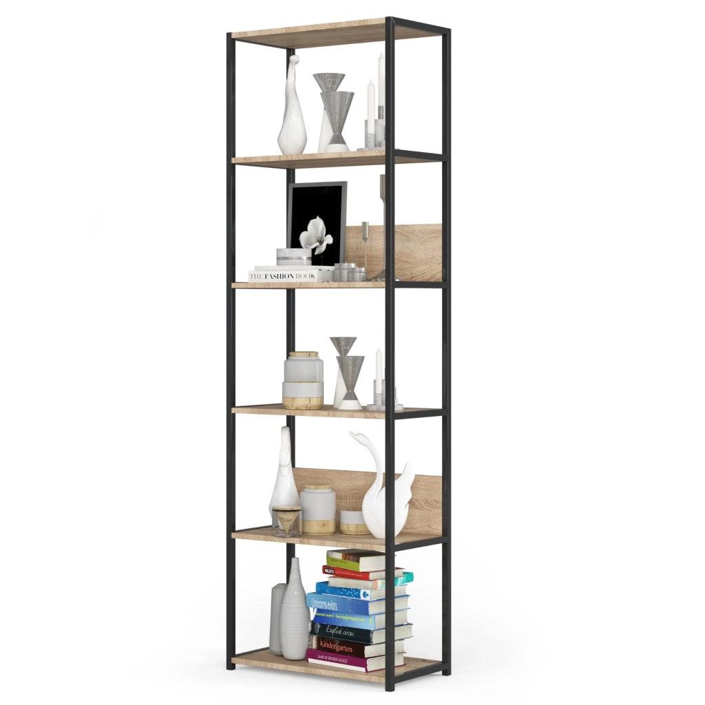 Scaffale stile industriale con ripiani in legno 60 cm Nera, Quercia Sonoma 60x32x192 cm
