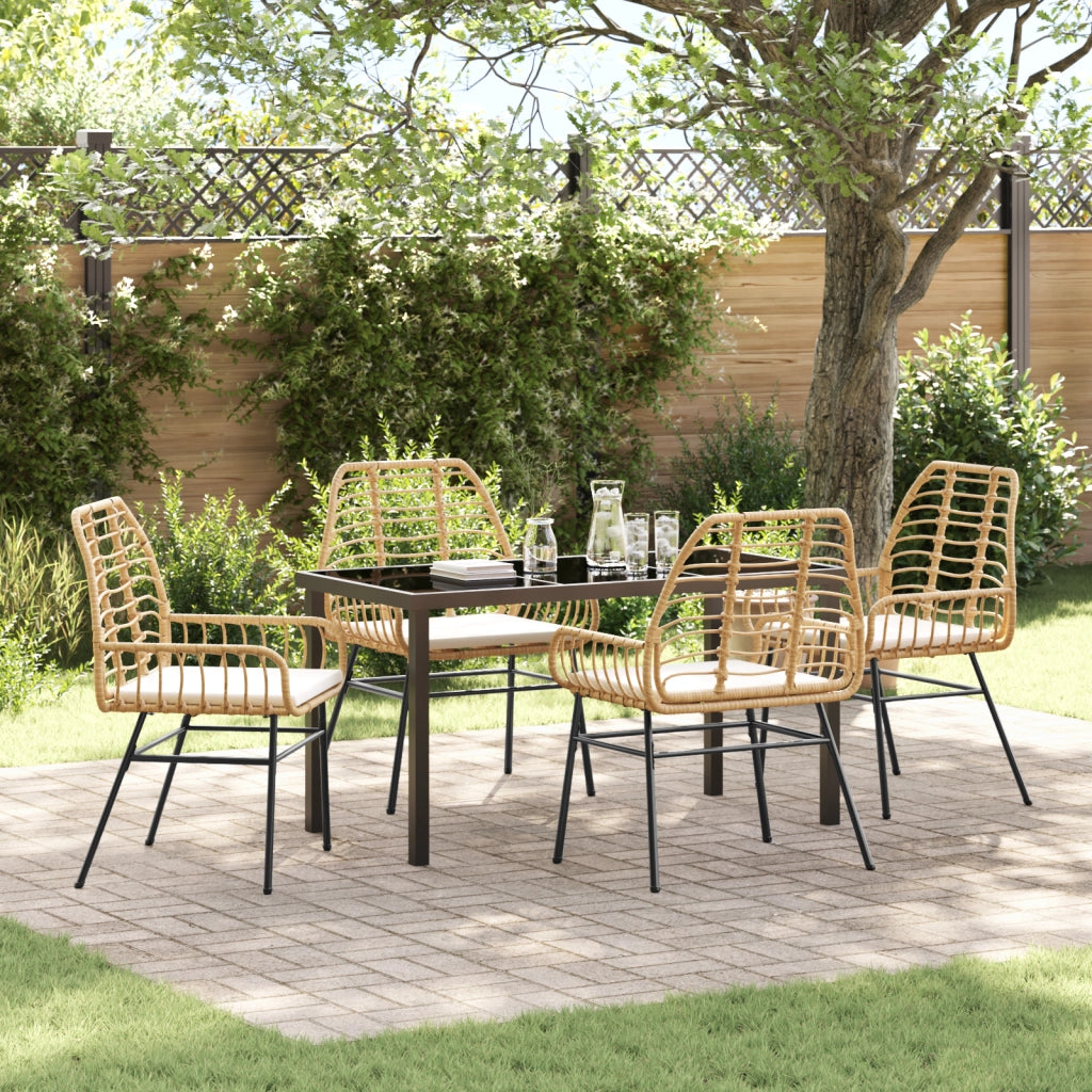 Set da Pranzo Giardino 5 Pezzi con Cuscini Marrone Rattan Polimerico