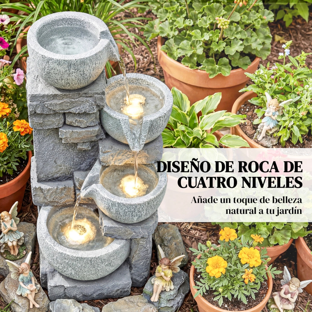 Fontana da Giardino a 4 Livelli con Luce LED ¨C zephmum ¨C Grigio